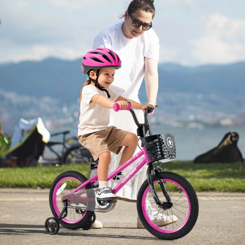 Costway Kid's Bike with Training Wheels Adjustable Handlebar & Seat Handbrake Black/Pink/Silver