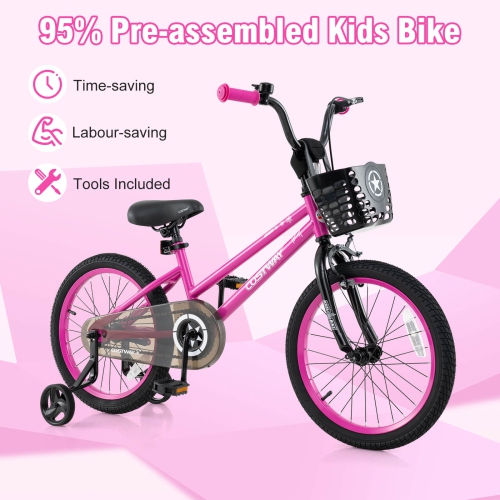 Costway Kid's Bike with Training Wheels Adjustable Handlebar & Seat Handbrake Black/Pink/Silver