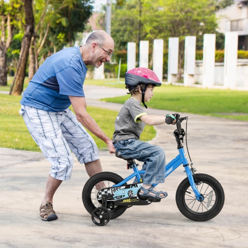 Vélo d'entraînement pour enfants de 12, 14, 16 et 18 po avec roues d'entraînement amovibles Pneus pneumatiques bleu marine/noir de Costway