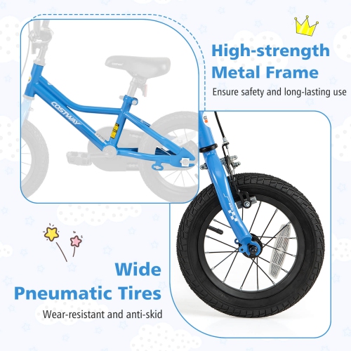 Vélo d'entraînement pour enfants de 12, 14, 16 et 18 po avec roues d'entraînement amovibles Pneus pneumatiques bleu marine/noir de Costway