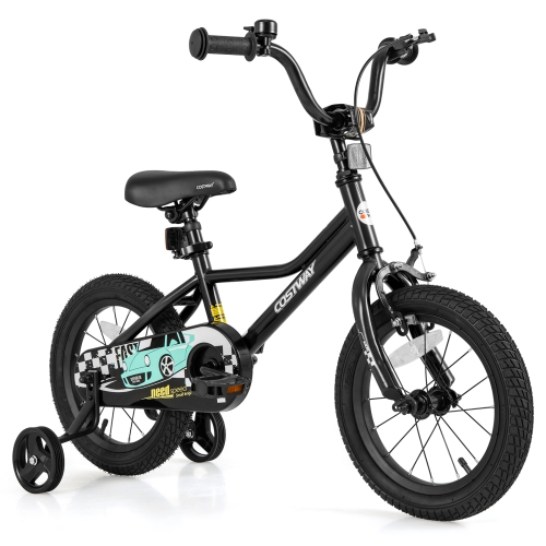 Vélo d'entraînement pour enfants de 12, 14, 16 et 18&nbsp;po avec roues d'entraînement amovibles Pneus pneumatiques bleu marine/noir de Costway