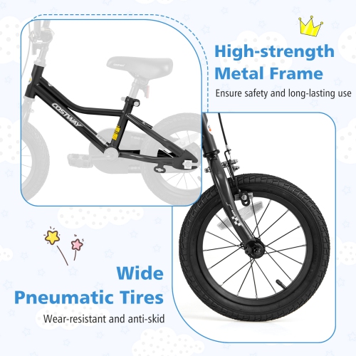 Vélo d'entraînement pour enfants de 12, 14, 16 et 18 po avec roues d'entraînement amovibles Pneus pneumatiques bleu marine/noir de Costway