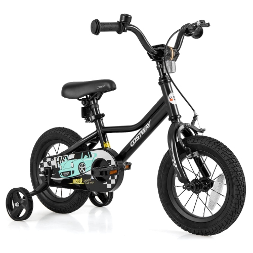 Vélo d'entraînement pour enfants de 12, 14, 16 et 18&nbsp;po avec roues d'entraînement amovibles Pneus pneumatiques bleu marine/noir de Costway