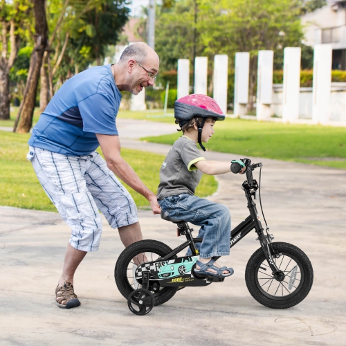 Vélo d'entraînement pour enfants de 12, 14, 16 et 18 po avec roues d'entraînement amovibles Pneus pneumatiques bleu marine/noir de Costway