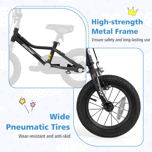 Vélo d'entraînement pour enfants de 12, 14, 16 et 18 po avec roues d'entraînement amovibles Pneus pneumatiques bleu marine/noir de Costway