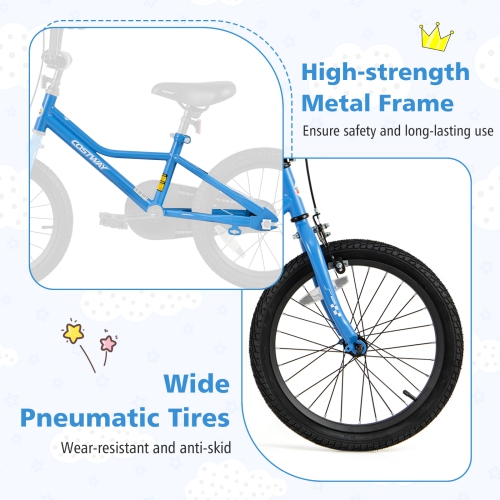 Vélo d'entraînement pour enfants de 12, 14, 16 et 18 po avec roues d'entraînement amovibles Pneus pneumatiques bleu marine/noir de Costway