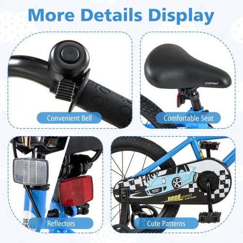 Vélo d'entraînement pour enfants de 12, 14, 16 et 18 po avec roues d'entraînement amovibles Pneus pneumatiques bleu marine/noir de Costway