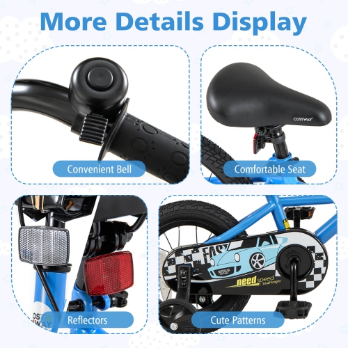 Costway 12"/14"/16"/18" Kids Training Bike with Removable Training Wheels Pneumatic Tires Navy/Black