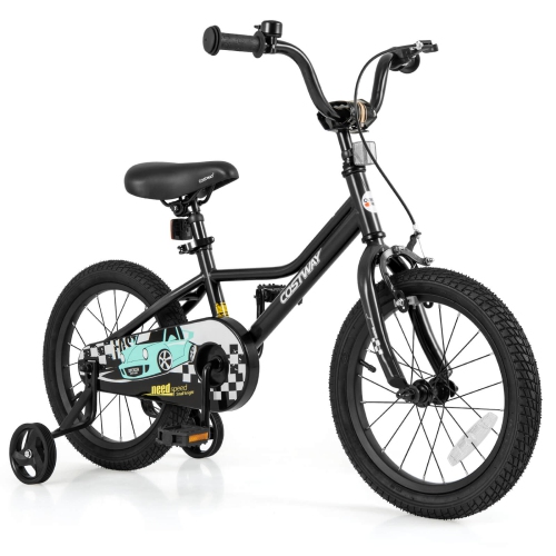 Costway 12"/14"/16"/18" Kids Training Bike with Removable Training Wheels Pneumatic Tires Navy/Black