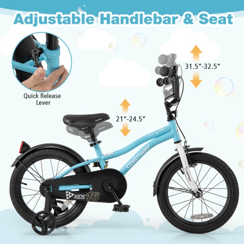 Vélo pour enfants de 12&nbsp;po/14&nbsp;po/16&nbsp;po/18&nbsp;po de Costway pour garçons et filles de 3-4 ans avec siège ajustable réfléchissants