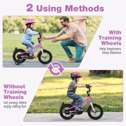 Costway 12"/14"/16"/18" Kids Bike for 3-4 Years Old Boys & Girls with Adjustable Seat Handbrake Reflectors Blue/Purple/Red