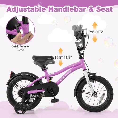 Vélo pour enfants de 12 po/14 po/16 po/18 po de Costway pour garçons et filles de 3-4 ans avec siège ajustable réfléchissants