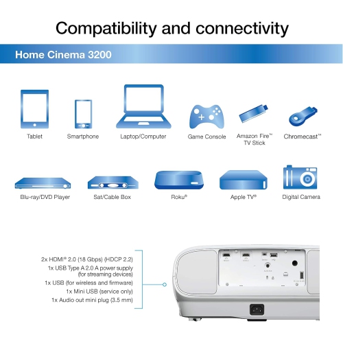 Epson Home Cinema 3200 4K PRO-UHD 3-Chip Projector with HDR