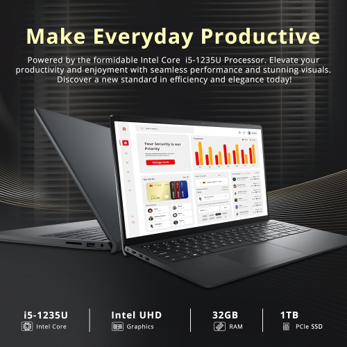 Dell Inspiron 15 15.6" FHD Touchscreen Laptop - Intel i5-1235U - 32GB DDR4 - 1TB SSD - Intel UHD - Windows 11 - Black by DELL - Refurbished condition - Image 2