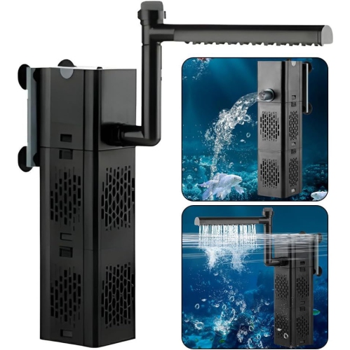 GREEN SCENIC  3-In-1 Submersible Aquarium Filter - Adjustable Wave/oxygen/filter Pump \w Multiple Modes (Rain/aeration/circulation) for Freshwater And