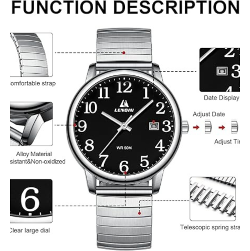 Mens Watches Watches Men Analog Quartz Watch Waterproof Men's Wrist Watches Easy Reader 38 mm Expansion Band Fashion Business Watch with Date