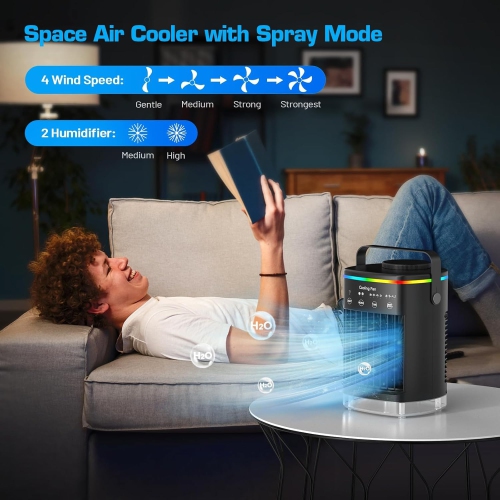 Kopado Mini Evaporative Air Cooler – Portable Personal Air Conditioner Fan with 4 Speeds, 2 Mist Levels, Timer & 7-Color LED – Ideal for Home, Office