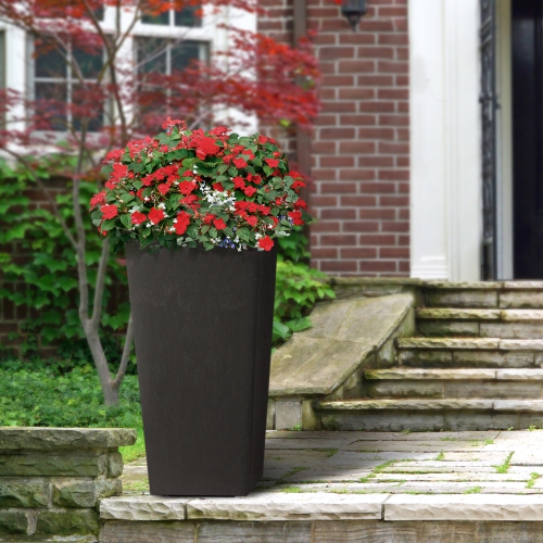 Tierra Verde 18in W x 36in H Sonata Classic Self-Watering Tapered X-Large Square Indoor/Outdoor Planter-Black
