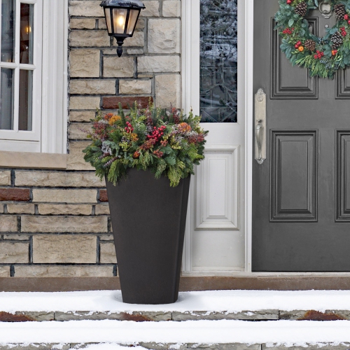 Tierra Verde 18in W x 36in H Sonata Classic Self-Watering Tapered X-Large Square Indoor/Outdoor Planter-Black