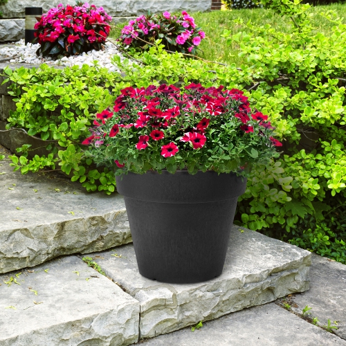 Tierra Verde 18" W x 16" H Baritone Self-Watering Recycled Planter - Black, Indoor/Outdoor