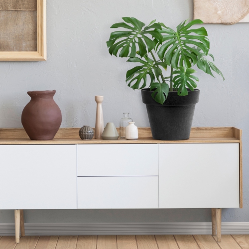 Tierra Verde 18" W x 16" H Baritone Self-Watering Recycled Planter - Black, Indoor/Outdoor