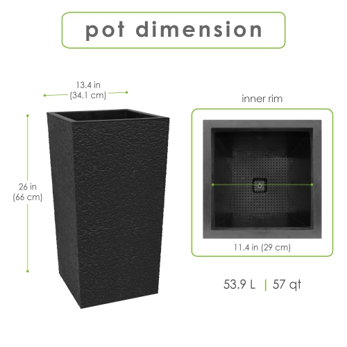 Tierra Verde 13in W x 26in H Citadel Stucco Large Recycled Self-Watering Indoor/Outdoor Column Planter in Black