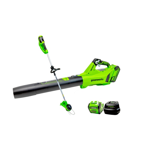 Greenworks 40V 12" String Trimmer & 40V 125 MPH - 450 CFM Jet Blower New Version, 4.0 AH Battery and Charger Included
