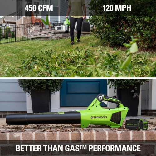 Greenworks 40V 12" String Trimmer & 40V 125 MPH - 450 CFM Jet Blower New Version, 4.0 AH Battery and Charger Included