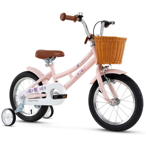 Costway 14 Inch Bicycle with Height Adjustable Handlebar & Seat Basket Bell Training Wheels Pink
