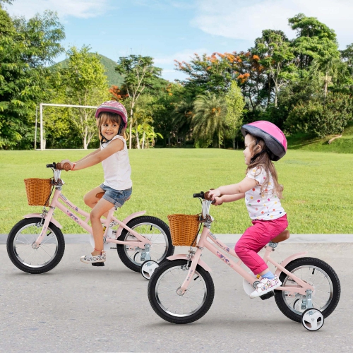Vélo de 14 po de Costway avec guidon réglable en hauteur et panier de siège Roues d'entraînement rose