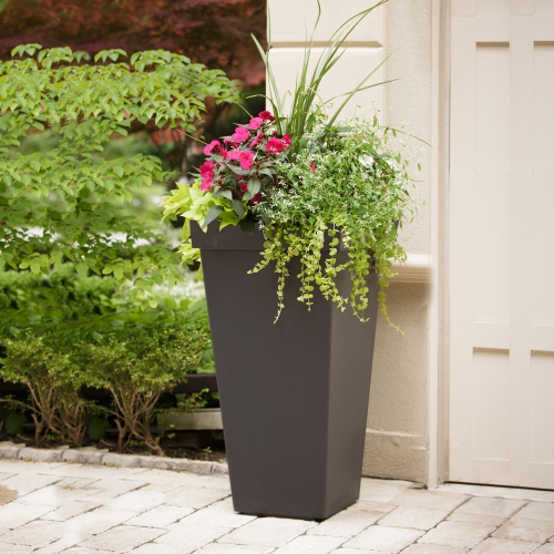 Tierra Verde 15in W x 28in H Symphony Classic Self-Watering Tapered Large Square Indoor/Outdoor Planter-Black