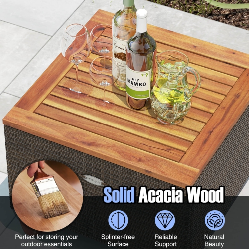 Costway 3 PCS Outdoor Patio Rattan Bistro Furniture Set Wooden Table Top Cushioned Sofa Gray/Black/Beige/Navy