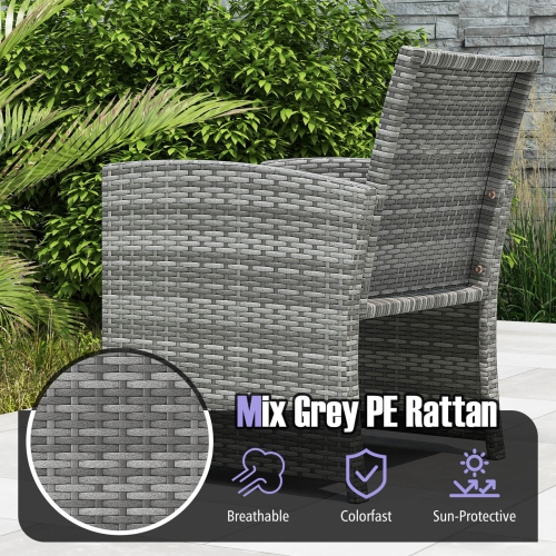 Costway 3 PCS Patio Furniture Set with Tempered Glass Coffee Table & Soft Seat Cushions Gray/Black/White