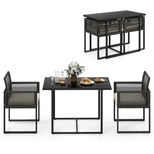 Ensemble de meubles de patio en osier PE 3 PCS de Costway&nbsp;– Chaises coussinées avec dossier pliable, arrière-cour noir/blanc