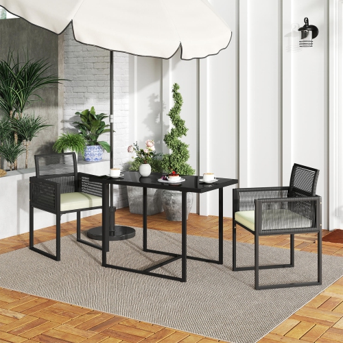 Ensemble de meubles de patio en osier PE 3 PCS de Costway&nbsp;– Chaises coussinées avec dossier pliable, arrière-cour noir/blanc