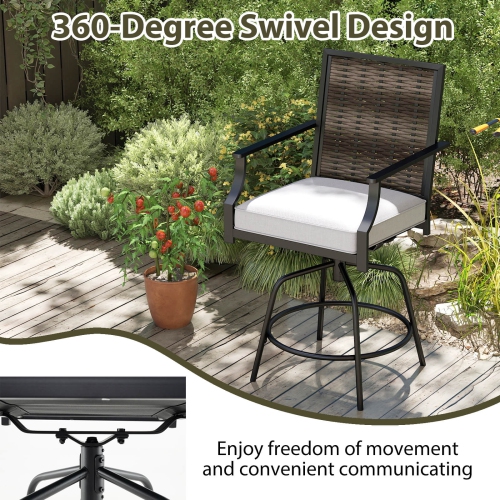 Costway Outdoor PE Wicker Swivel Bar Stools Set of 2/4 with Back Armrests and Cushion