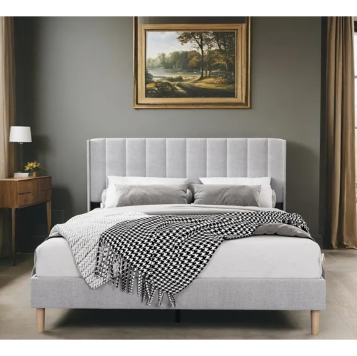 Upholstered Queen Size Simplicity Platform Bed Frame With Headboard Mattress Foundation Strong Wooden Slats Support Easy Assembly No Box Spring Needed