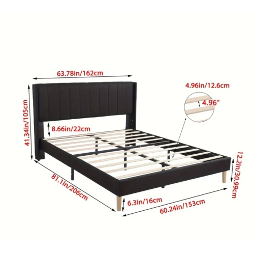 Upholstered Queen Size Simplicity Platform Bed Frame With Headboard Mattress Foundation Strong Wooden Slats Support Easy Assembly No Box Spring Needed