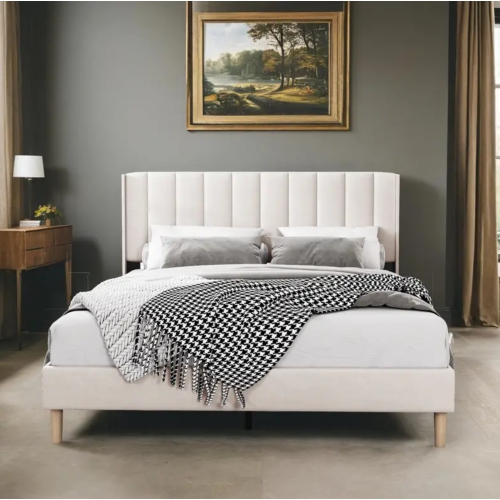 Upholstered Queen Size Simplicity Platform Bed Frame With Headboard Mattress Foundation Strong Wooden Slats Support Easy Assembly No Box Spring Needed