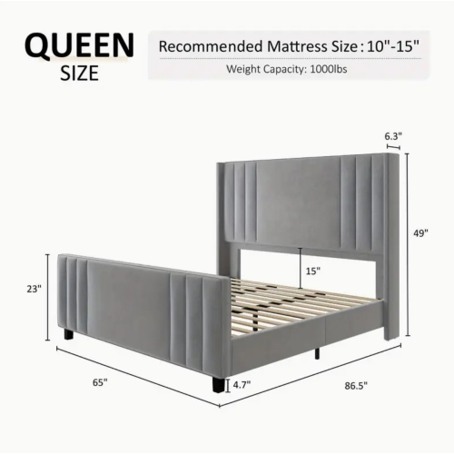 Platform Bed Frame, Upholstered Bed With Vertical Channel Tufted Wingback Headboard & Footboard, Premium Velvet, No Box Spring Needed