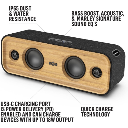 Remis à neuf - Haut-parleur sans fil Bluetooth étanche Get Together 2 de House of Marley - Noir signature