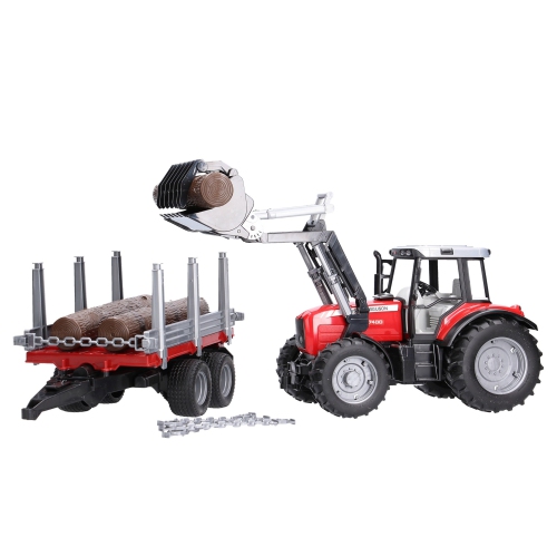 Massey Ferguson 7480 avec chargeur frontal et remorque à bois