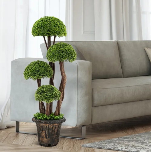 BOLDDECO  3Ft Artificial Cedar Tree, Faux Cypress Topiary Bonsai for Indoor Outdoor Decor, Housewarming Gift, Plastic Material, No Electricity Or