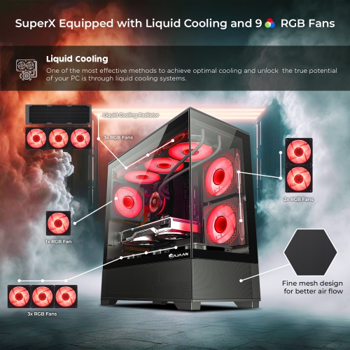 HAJAAN Liquid Cooled Gaming PC | 32 Inch Curved Gaming Monitor | Intel i9 12900K | GeForce RTX 5060 Ti 8GB | 32GB DDR4 | 1TB NVMe SSD | Wi-Fi |