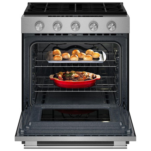 Cuisinière à gaz encastrable à 5 brûleurs avec ventilateur de convection et friture à air chaud 5 pi³ 30 po de KitchenAid - Acier inoxydable