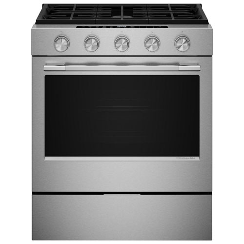 KitchenAid 30" 5.0 Cu. Ft. True Convection 5-Burner Slide-In Gas Air Fry Range - Stainless