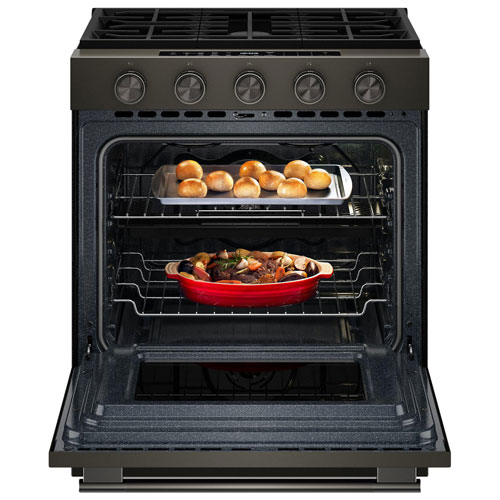 Cuisinière à gaz encastrable à 5 brûleurs avec convection véritable et friture à air chaud 5 pi³ 30 po de KitchenAid - Fonte noire
