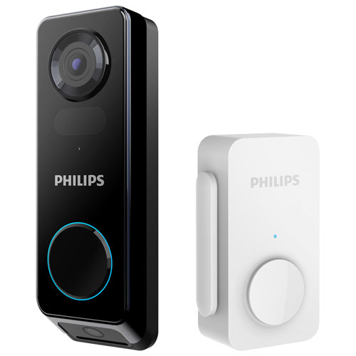 Sonnette vidéo sans fil à deux caméras 2K série 7000 de Philips - Noir