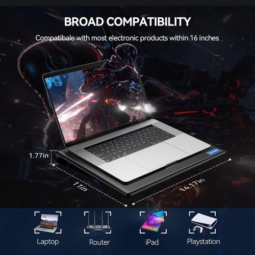 TECKNET Laptop Cooling Pad – Adjustable Wind Speed, Dual USB Powered Fans for 12"-15.6" Laptops, Gaming Cooling Stand, Portable Design