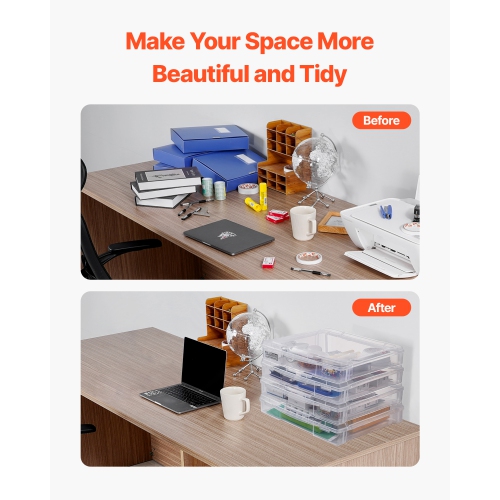 VEVOR 4 Pack Scrapbook Paper Storage,Plastic Board Game Boxes,Multi-Purpose Document Case with Rounded Corners and Double Latches, for Office